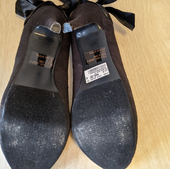 Arden B. Ginger Black Peep Toe Satin Bow Heels 8 - Picture 10 of 10